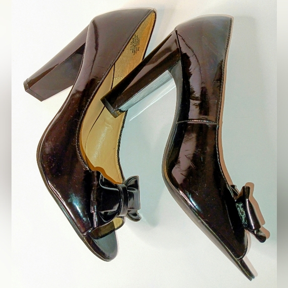Nine & Co. Women's Black Patent Leather Open Peep Toe Heel Size 8M - Picture 4 of 11